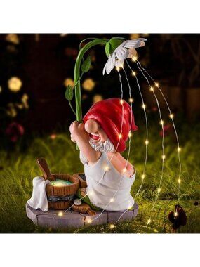 Funny 10" Solar Garden Gnome Statue - Outdoor Decor for Lawn, Patio & Yard